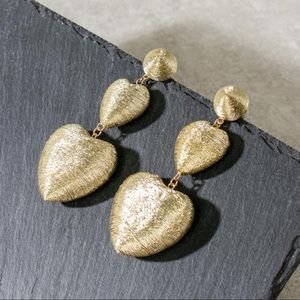 Double Heart Gold Thread Drop Earrings